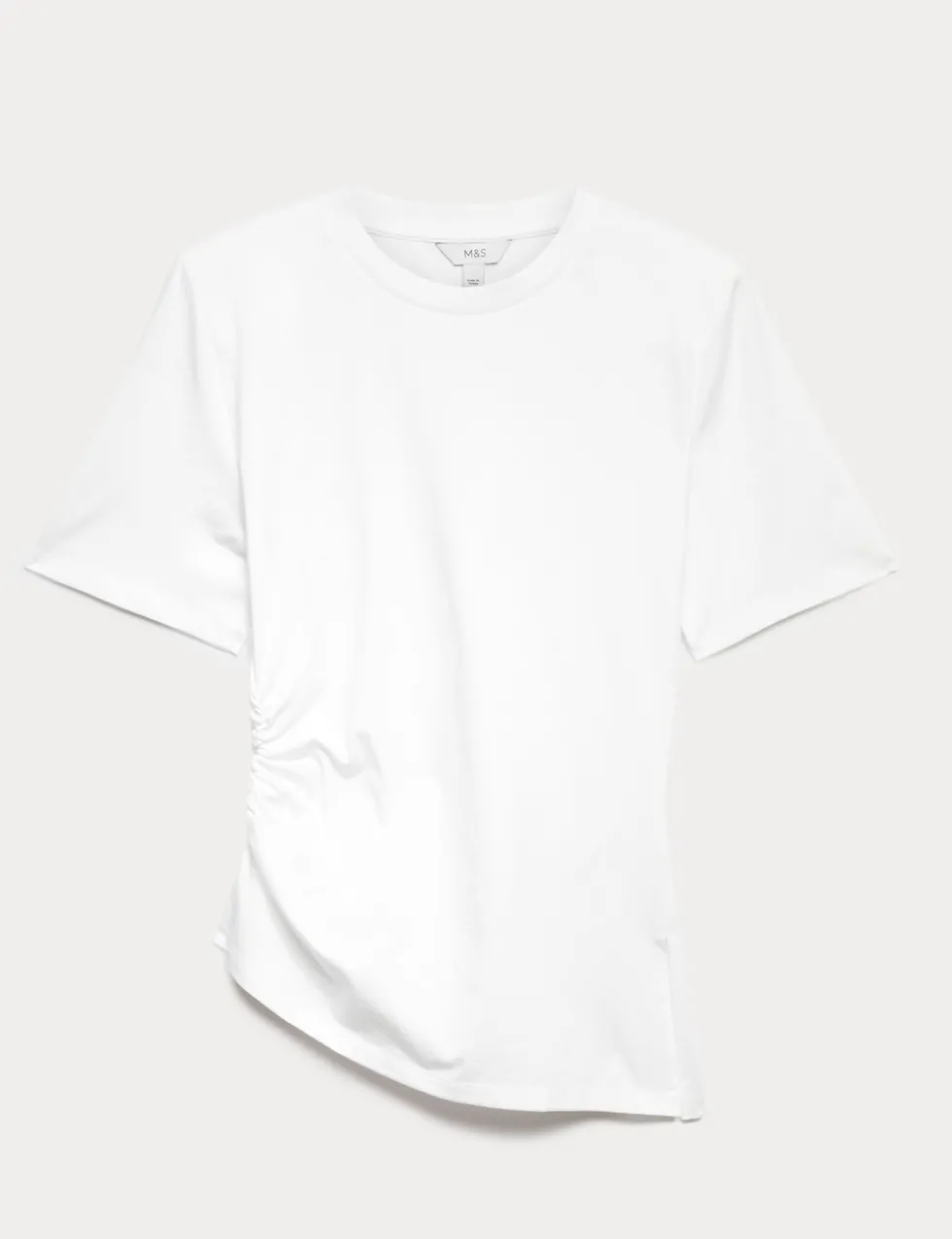Pure Cotton Shoulder Pad Asymmetric Hem T-Shirt