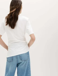 Pure Cotton Shoulder Pad Asymmetric Hem T-Shirt