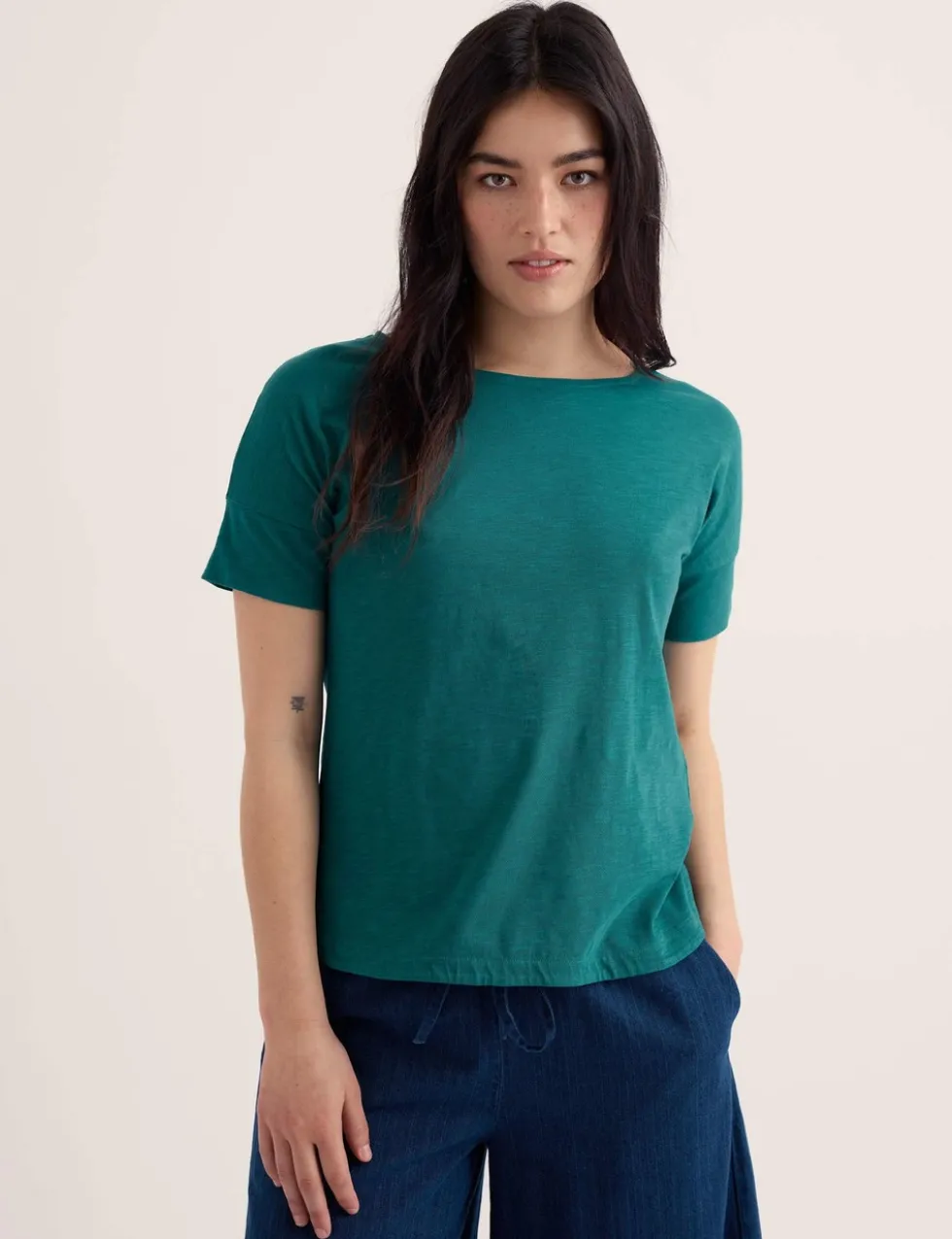 Pure Cotton Slash Neck Relaxed T-Shirt