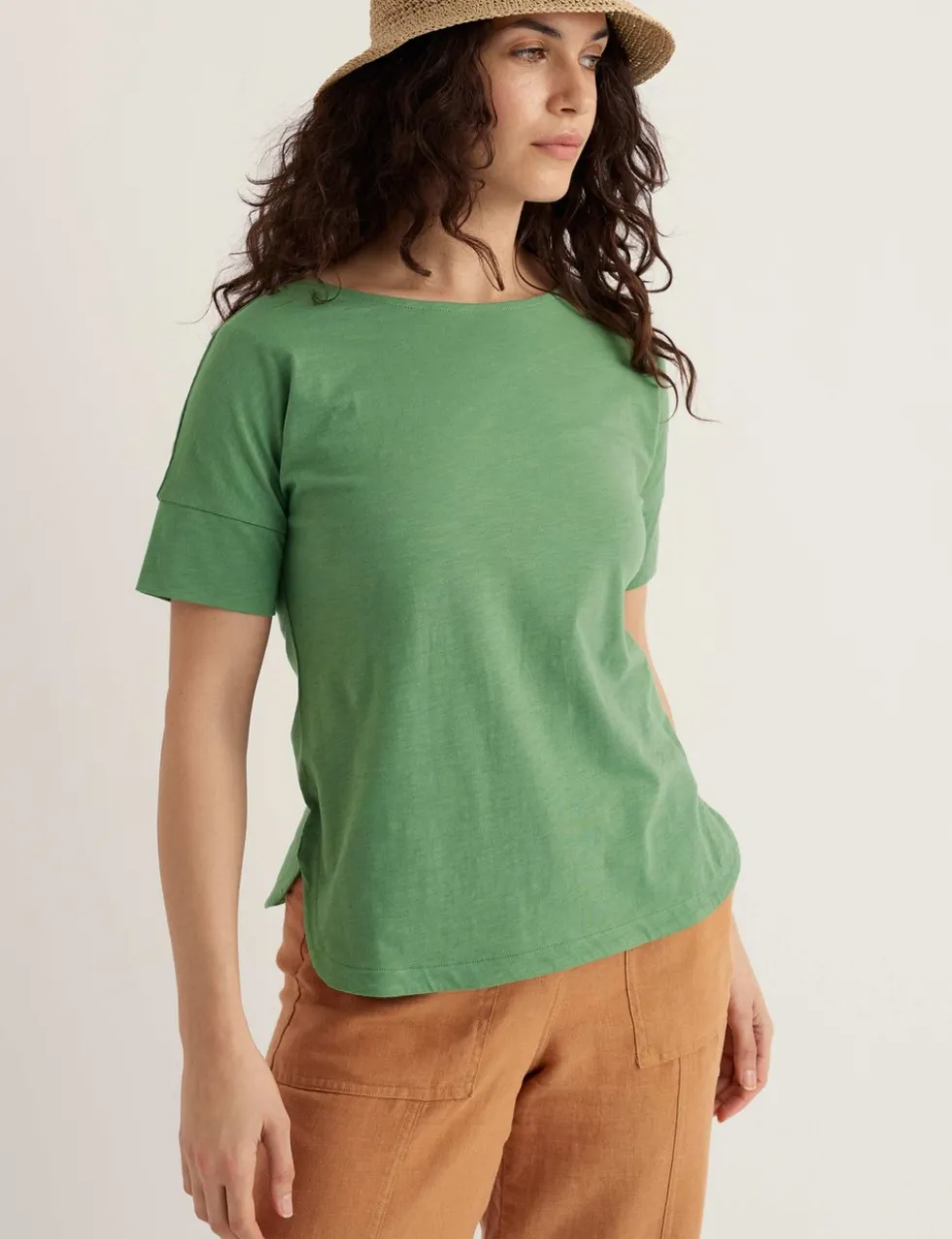 Pure Cotton Slash Neck Relaxed T-Shirt