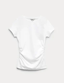 Pure Cotton Slim Fit Ruched T-Shirt