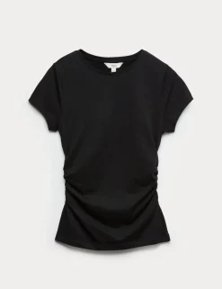 Pure Cotton Slim Fit Ruched T-Shirt