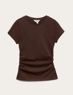 Pure Cotton Slim Fit Ruched T-Shirt