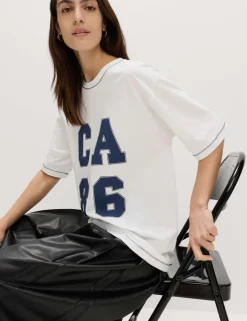 Pure Cotton Slogan Oversized T-Shirt