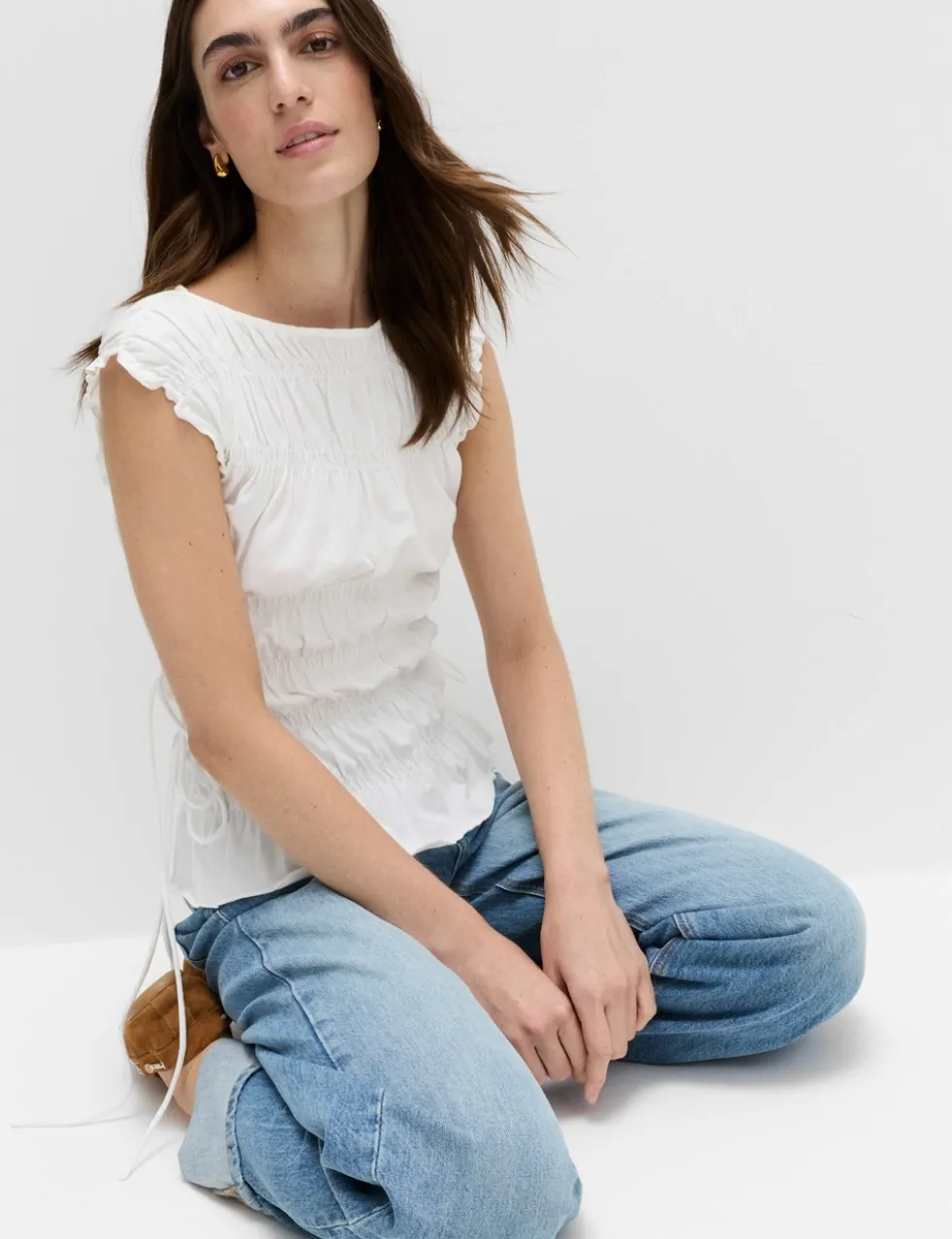 Pure Cotton Smocked Detail Top