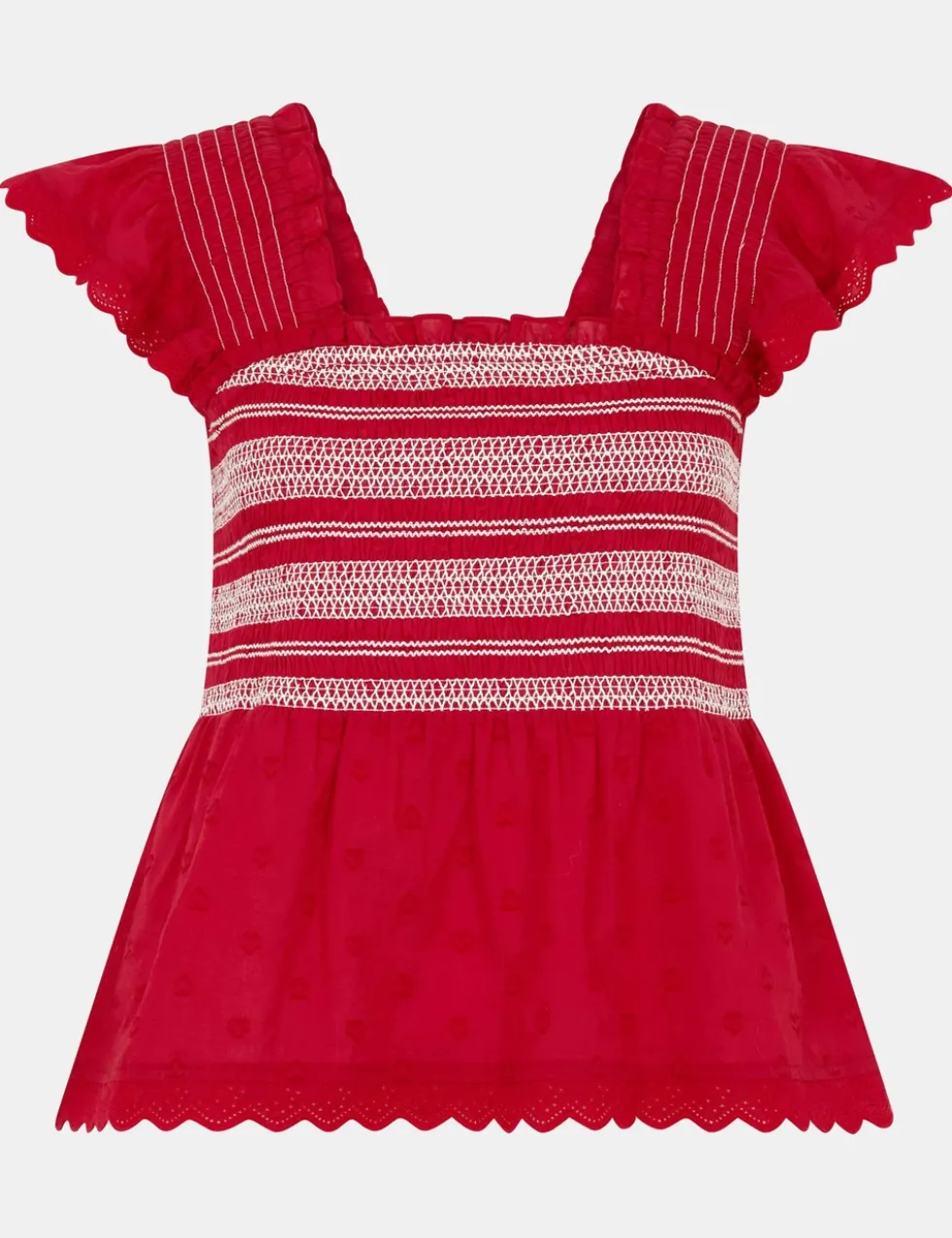 Pure Cotton Smocked Frill Shoulder Top