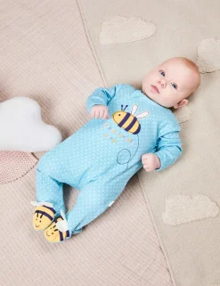 Pure Cotton Spot Bee Applique Zip Sleepsuit (0-12 Mths)