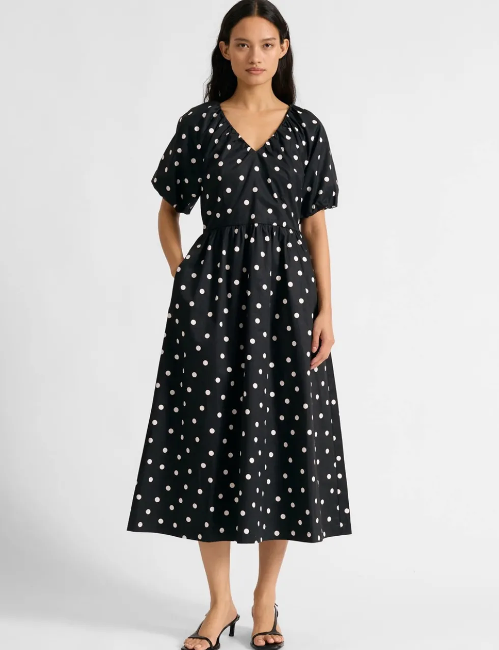 Pure Cotton Spot Print Midi Waisted Dress