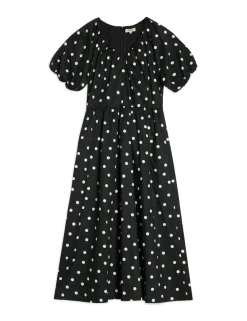 Pure Cotton Spot Print Midi Waisted Dress