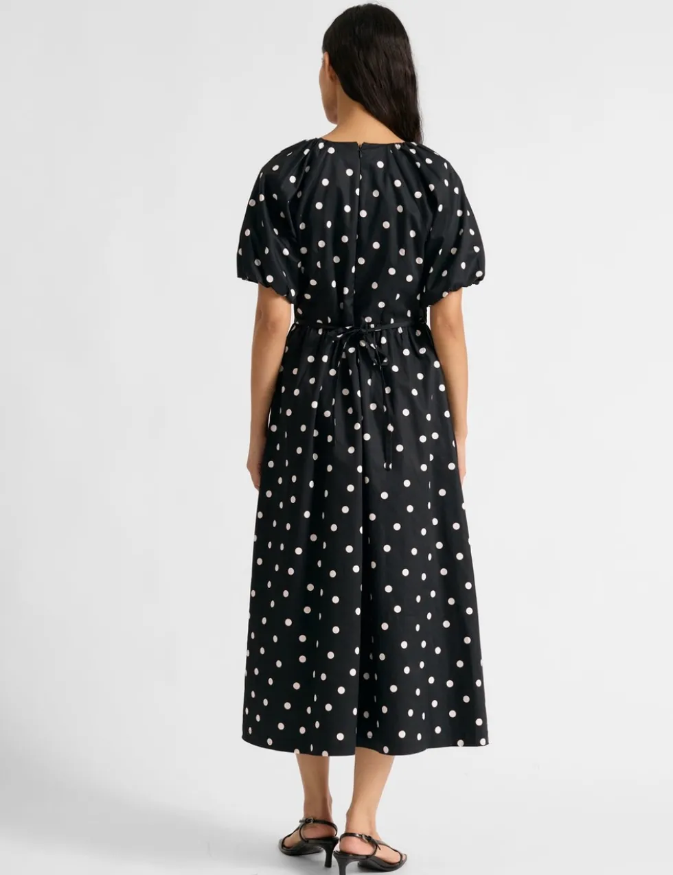 Pure Cotton Spot Print Midi Waisted Dress