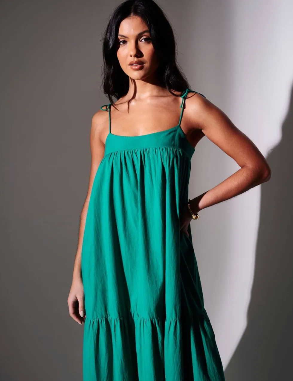 Pure Cotton Square Neck Maxi Tiered Dress
