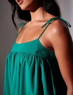 Pure Cotton Square Neck Maxi Tiered Dress