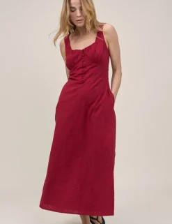 Pure Cotton Square Neck Midi Waisted Dress