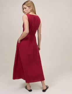 Pure Cotton Square Neck Midi Waisted Dress