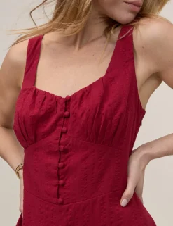 Pure Cotton Square Neck Midi Waisted Dress