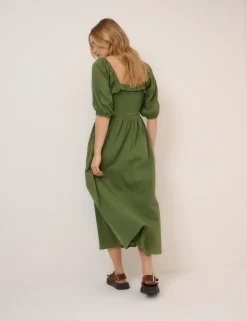 Pure Cotton Square Neck Midi Waisted Dress