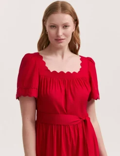 Pure Cotton Square Neck Midi Tiered Dress