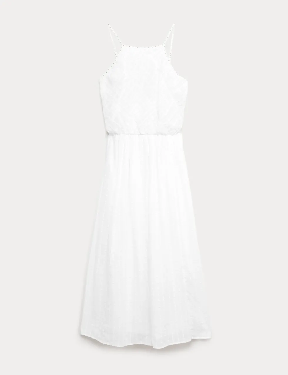 Pure Cotton Square Neck Strappy Midaxi Waisted Dress