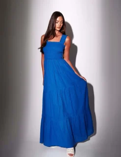 Pure Cotton Square Neck Tiered Maxi Dress