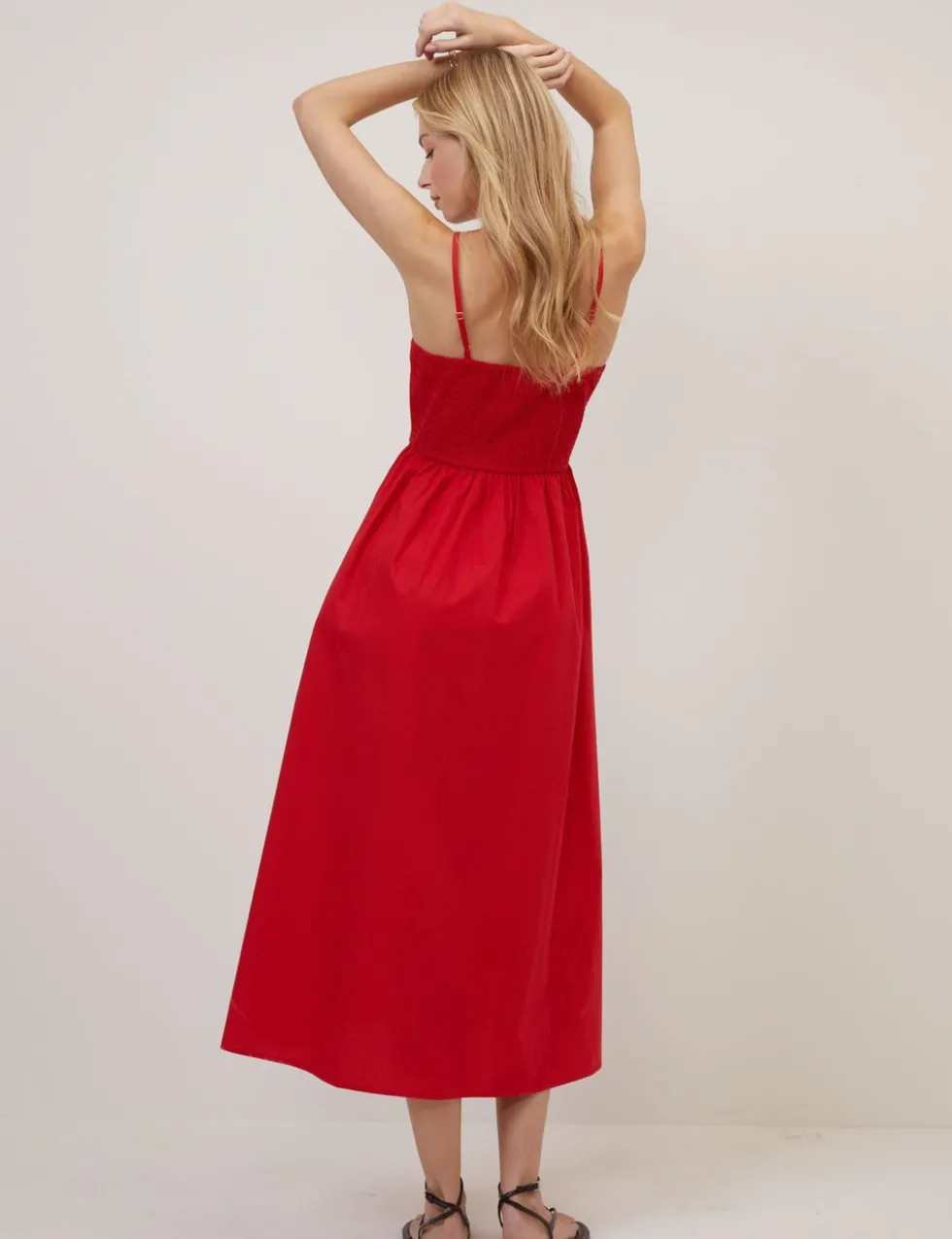 Pure Cotton Strappy Midi Waisted Dress