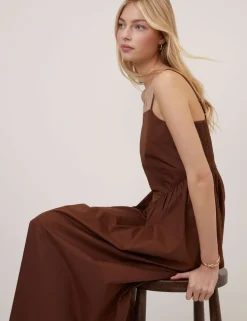 Pure Cotton Strappy Midi Waisted Dress