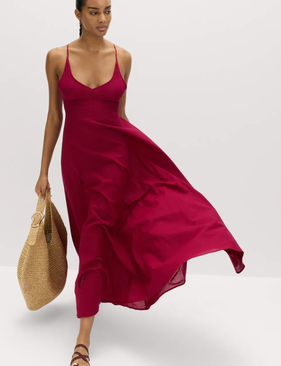 Pure Cotton Strappy V-Neck Maxi Beach Dress