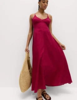 Pure Cotton Strappy V-Neck Maxi Beach Dress