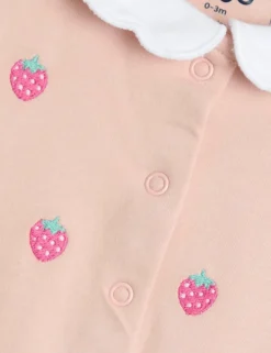 Pure Cotton Strawberry Collared Sleepsuit (0-12 Mths)