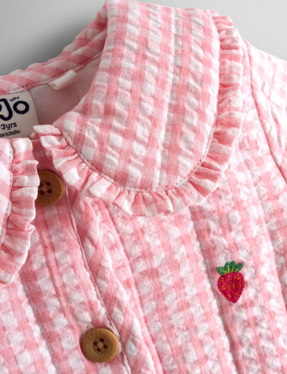 Pure Cotton Strawberry Gingham Quilted Jacket