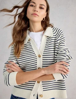 Pure Cotton Stripe Collared Cardigan