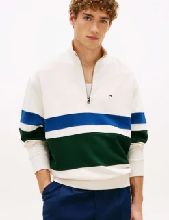 Pure Cotton Stripe Half Zip Sweatshirt