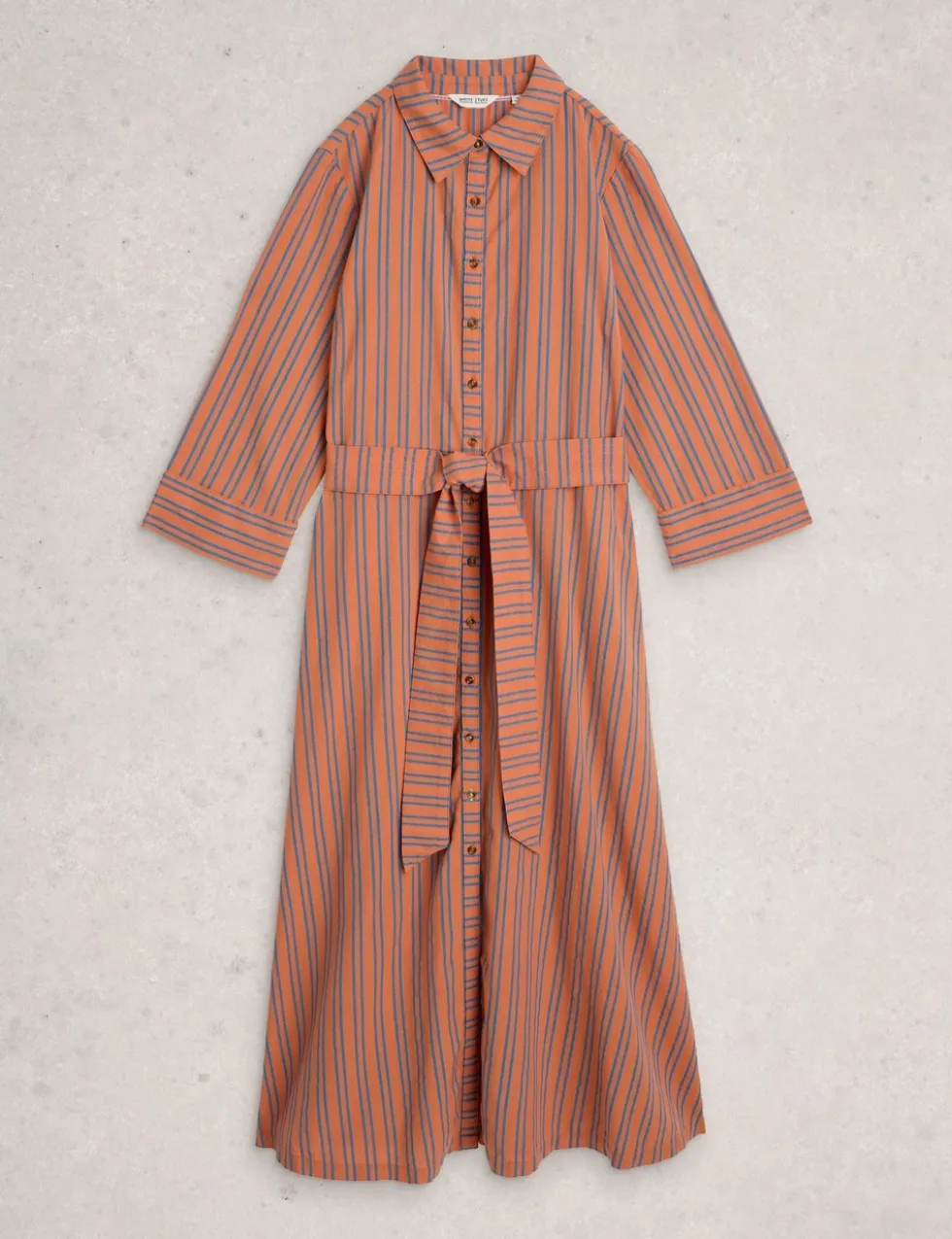 Pure Cotton Striped Belted Maxi Shirt Dress