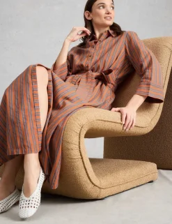 Pure Cotton Striped Belted Maxi Shirt Dress