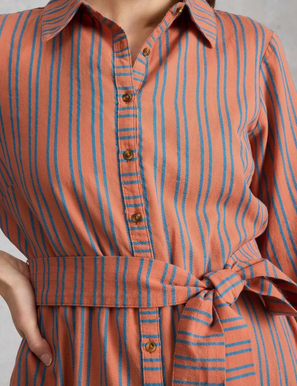 Pure Cotton Striped Belted Maxi Shirt Dress
