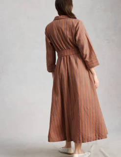 Pure Cotton Striped Belted Maxi Shirt Dress