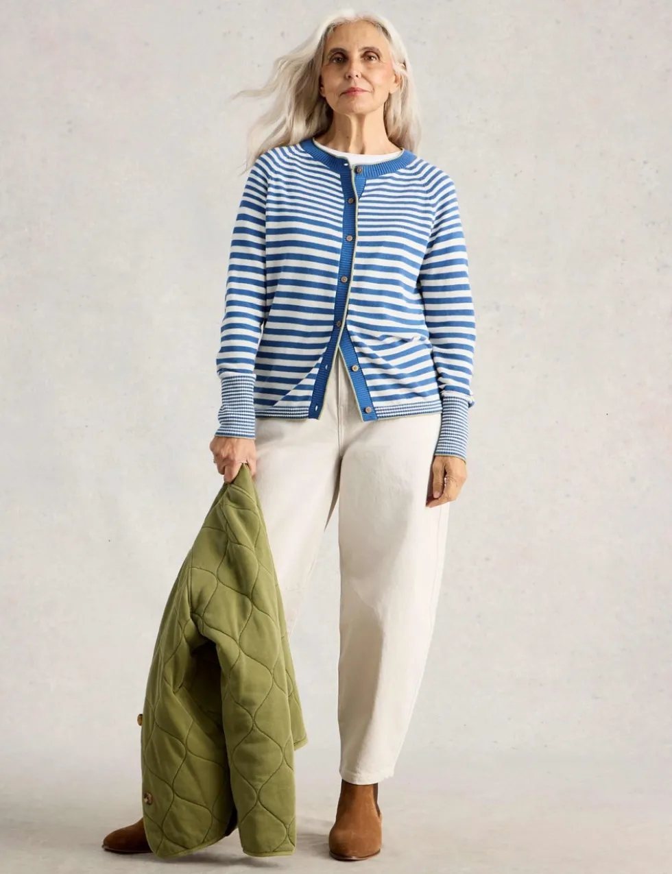 Pure Cotton Striped Button Through Cardigan