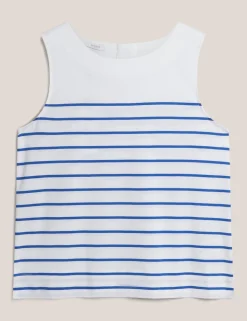 Pure Cotton Striped Button Detail Top