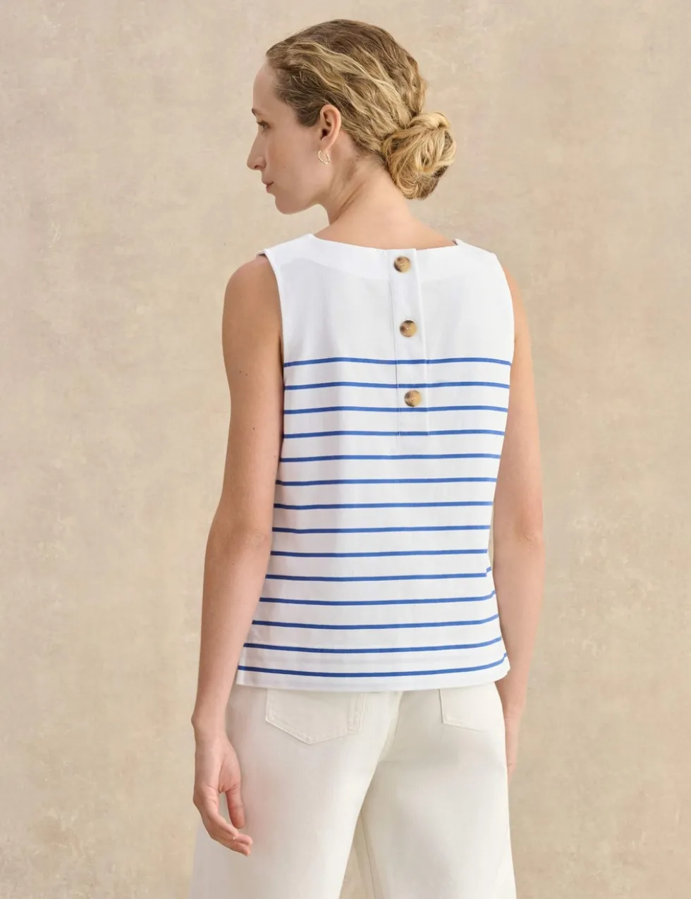 Pure Cotton Striped Button Detail Top
