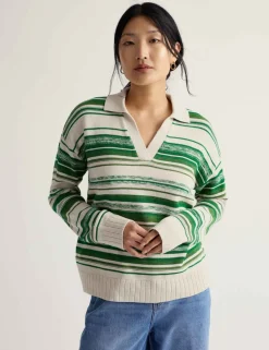 Pure Cotton Striped Collared Relaxed Jumper