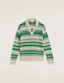 Pure Cotton Striped Collared Relaxed Jumper