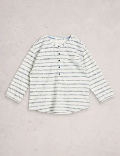 Pure Cotton Striped Collarless Shirt