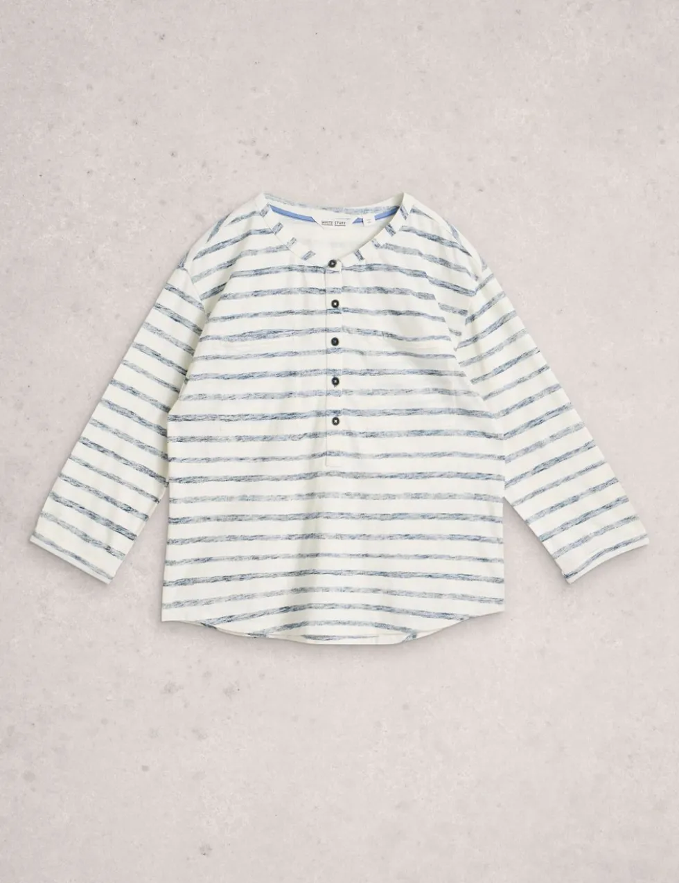 Pure Cotton Striped Collarless Shirt