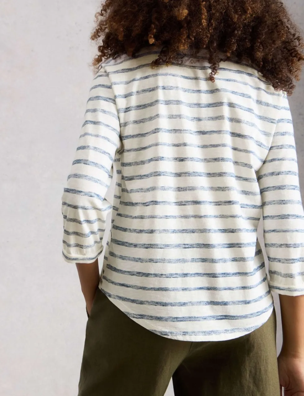 Pure Cotton Striped Collarless Shirt