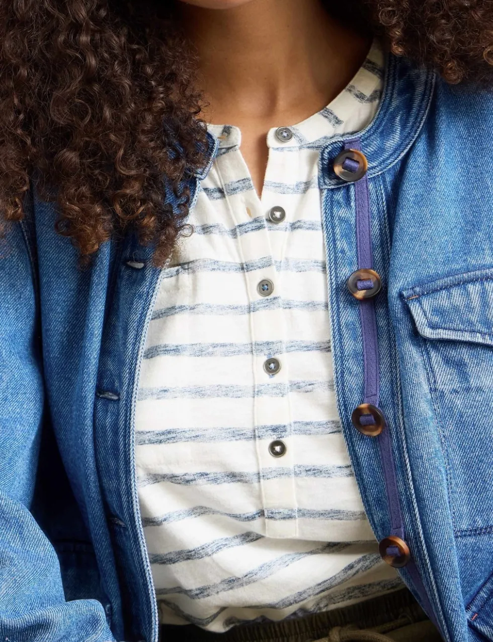 Pure Cotton Striped Collarless Shirt