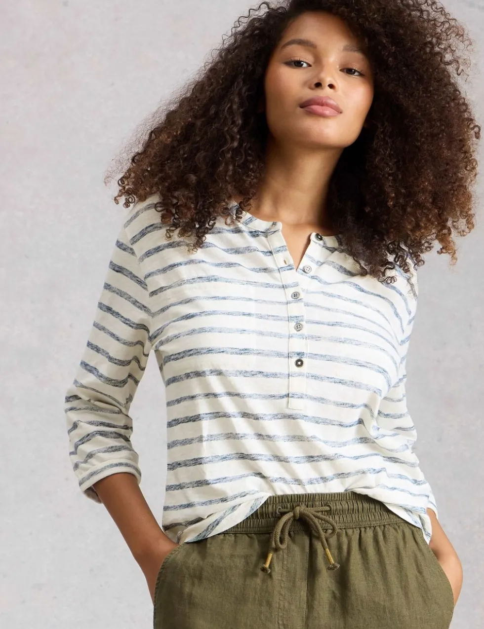 Pure Cotton Striped Collarless Shirt
