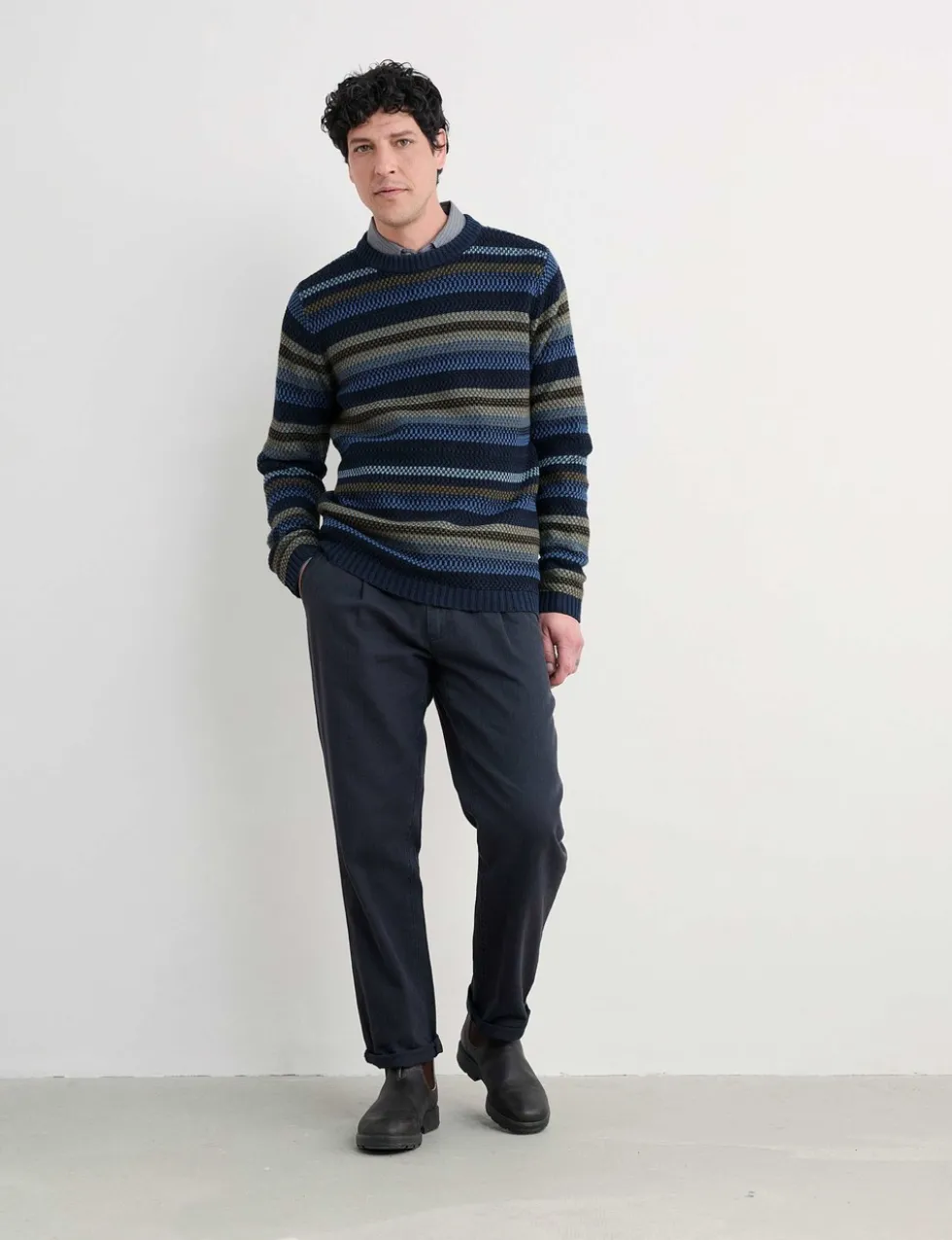 Pure Cotton Striped Crew Neck Jumpers