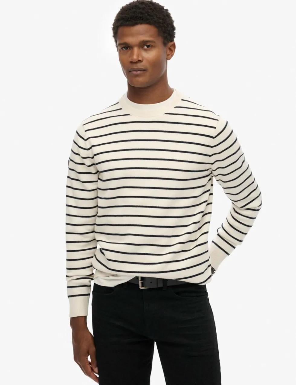Pure Cotton Striped Crew Neck Jumper