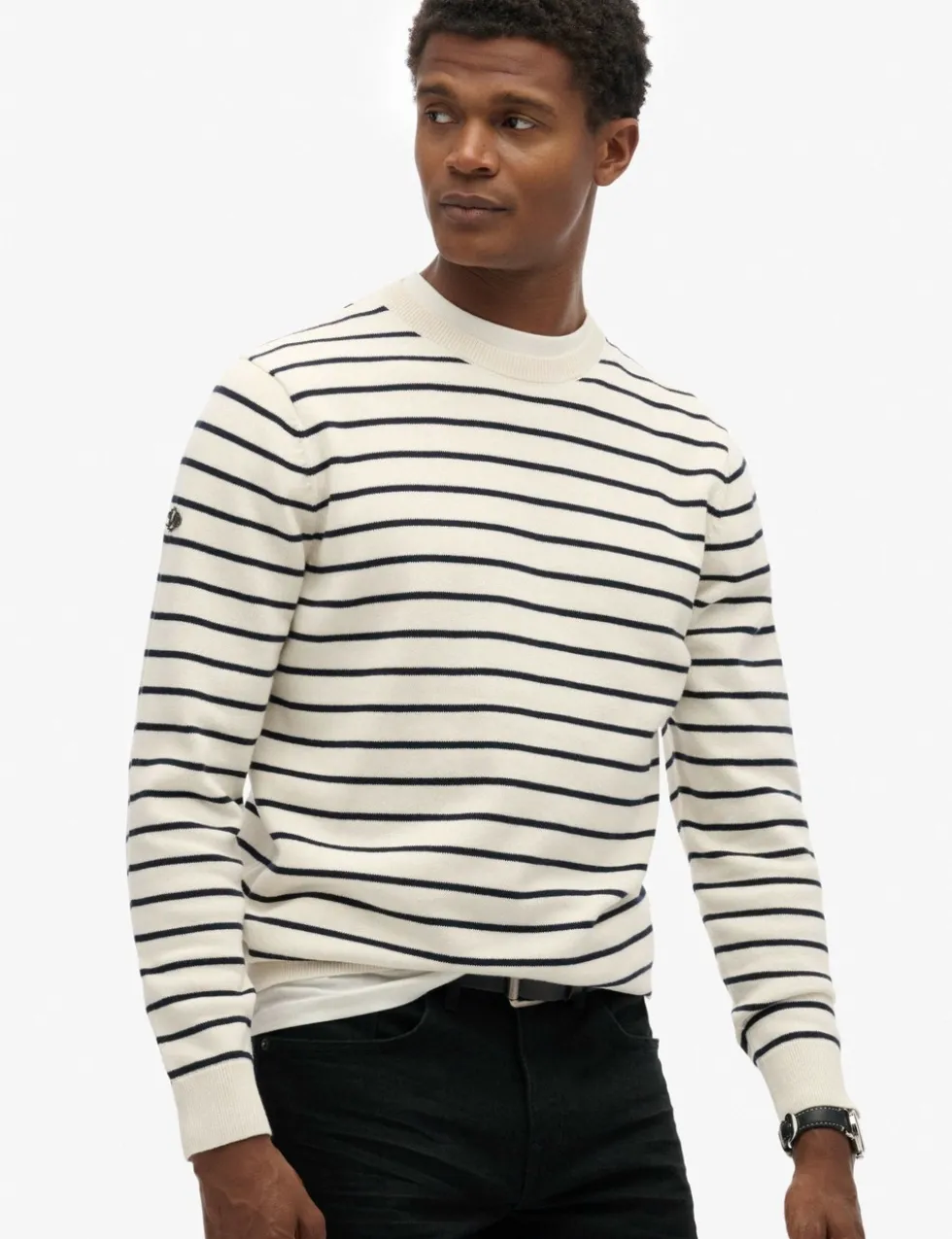 Pure Cotton Striped Crew Neck Jumper