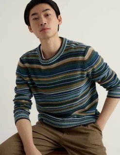 Pure Cotton Striped Crew Neck Jumper