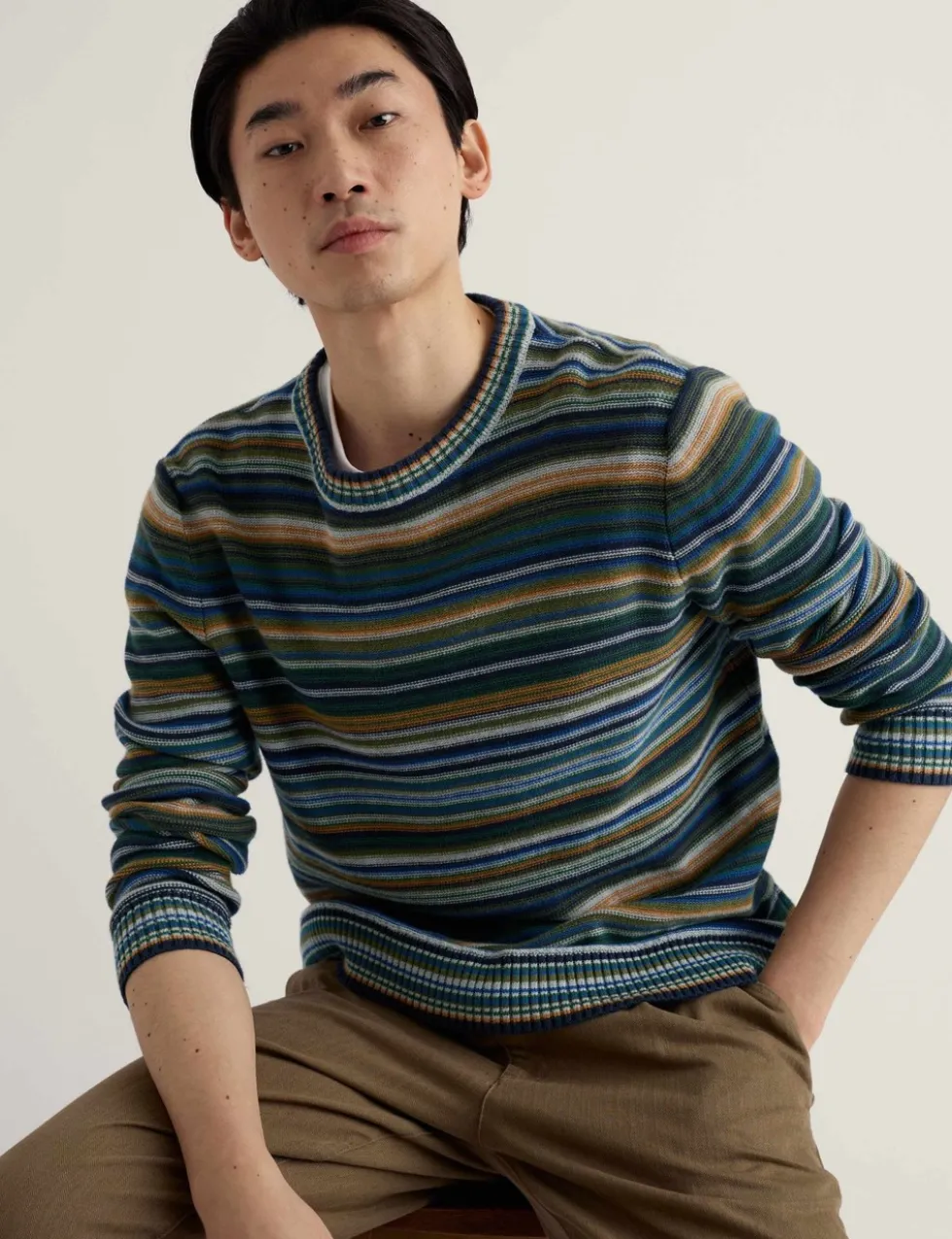 Pure Cotton Striped Crew Neck Jumper